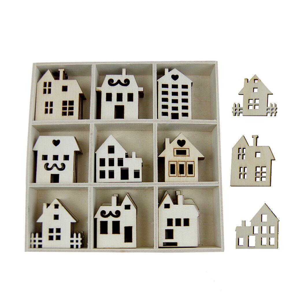 45x Unfinished Wooden Pieces Cutout House Shape DIY Craft for Embellishment