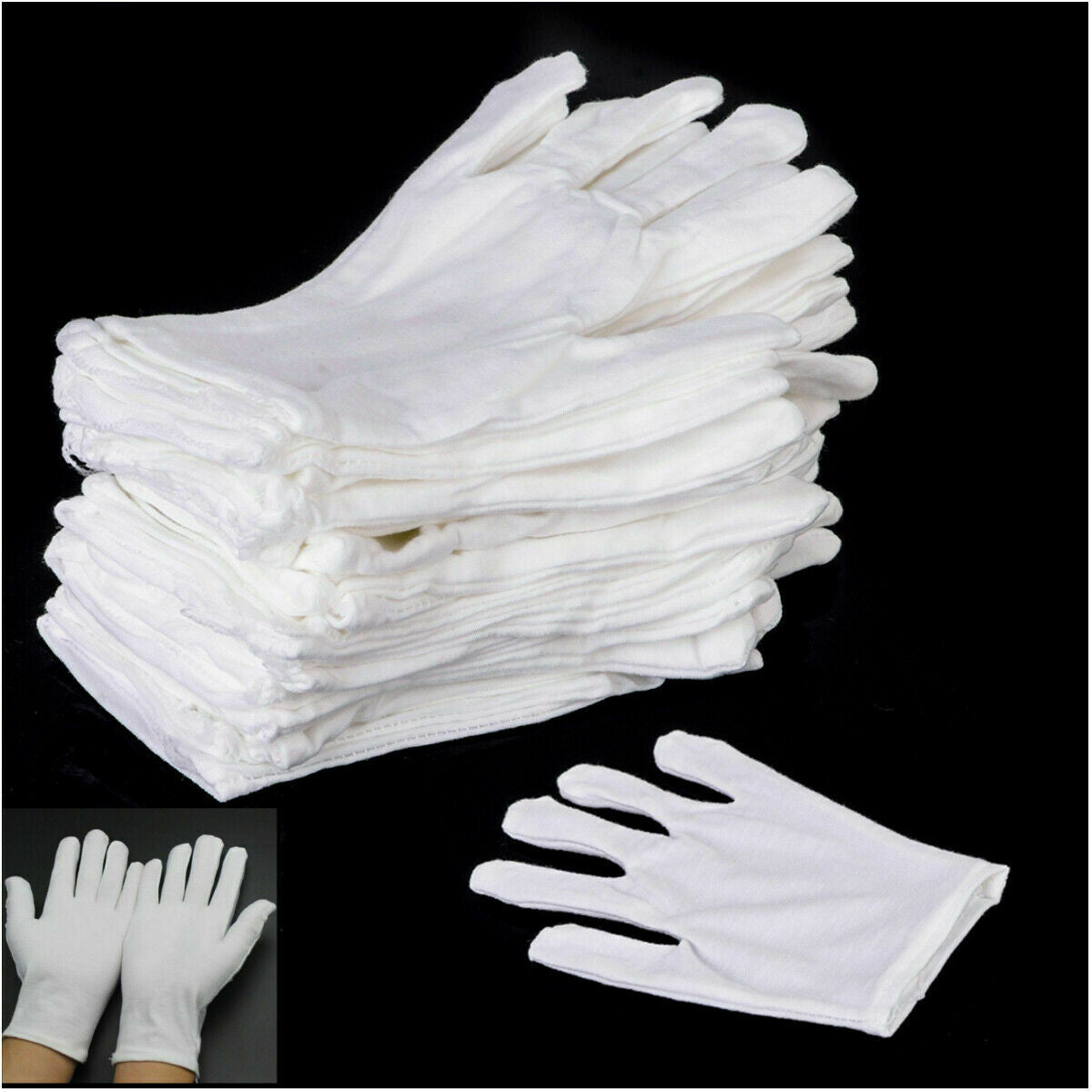 12 Pairs Unisex Cotton White Inspection Gardening Work Gloves L Size Protective