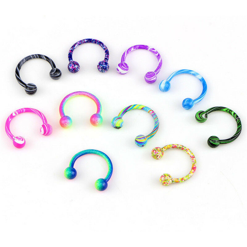 10x Stainless Steel Horseshoe Bar Lip Nose Septum Ear Ring Stud Piercing .l8