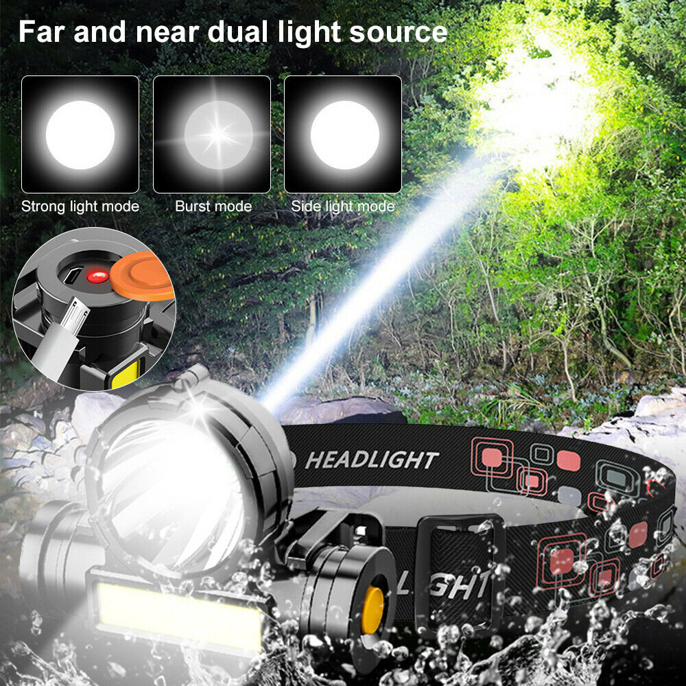 COB+LED Head Band Light Flashlight Headlamp Torch Lamp Waterproof Headlight NEW