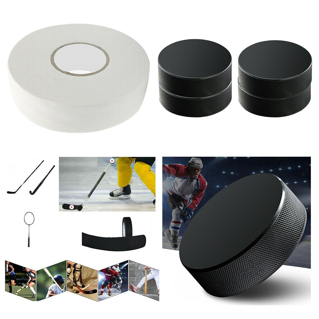 4pcs Rubber Hockey Pucks Official Competition Game Puck Stick Wrap Tape Cover