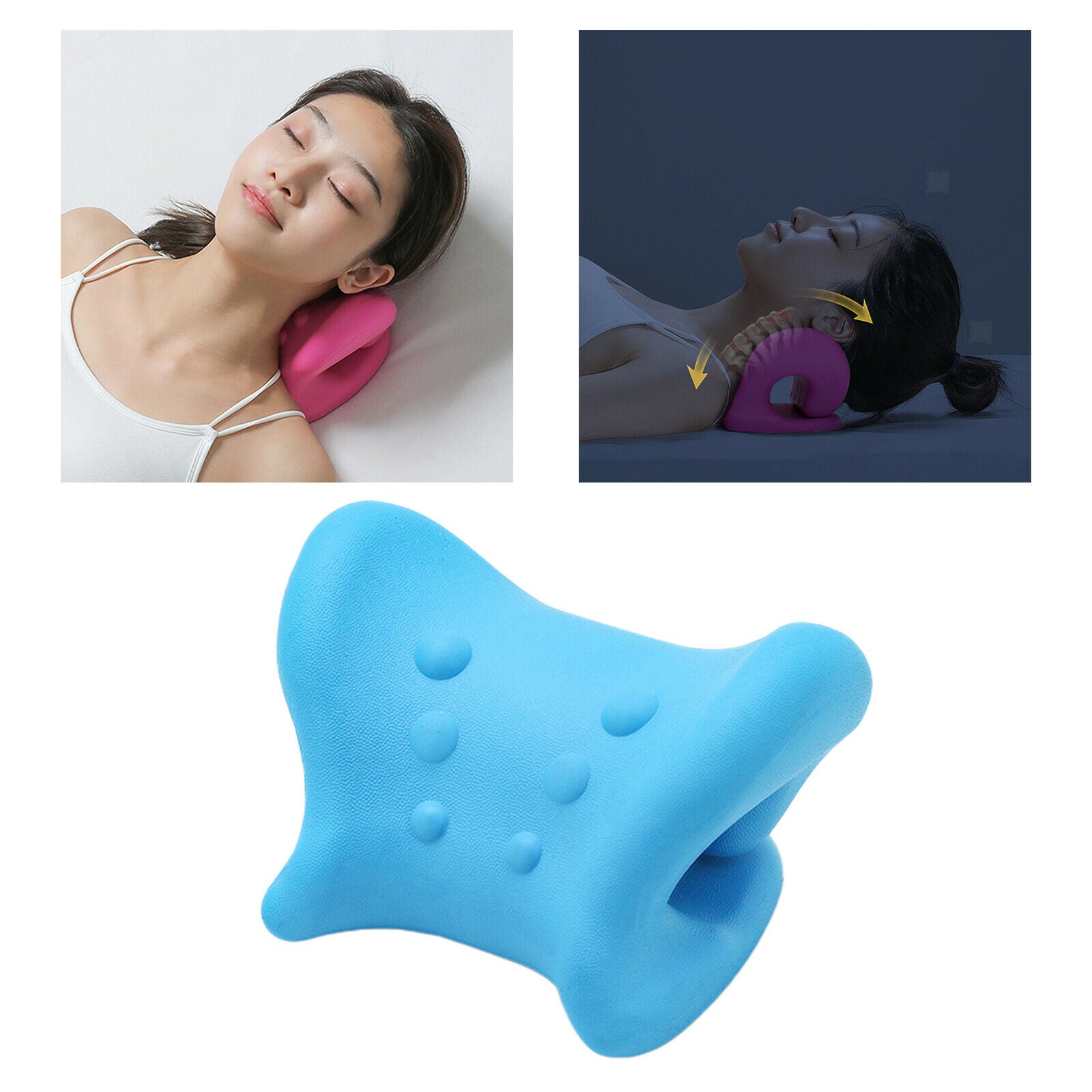 Neck Shoulder Relaxer Corrector for Pillow Stretcher Massager 6 Point Blue