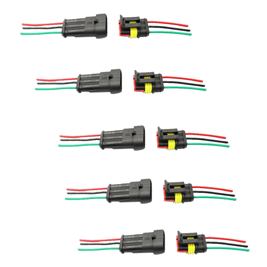 Set Of 10 3-Pin Cable Plug Connector, Car Waterproof Electrical Plug With Wire