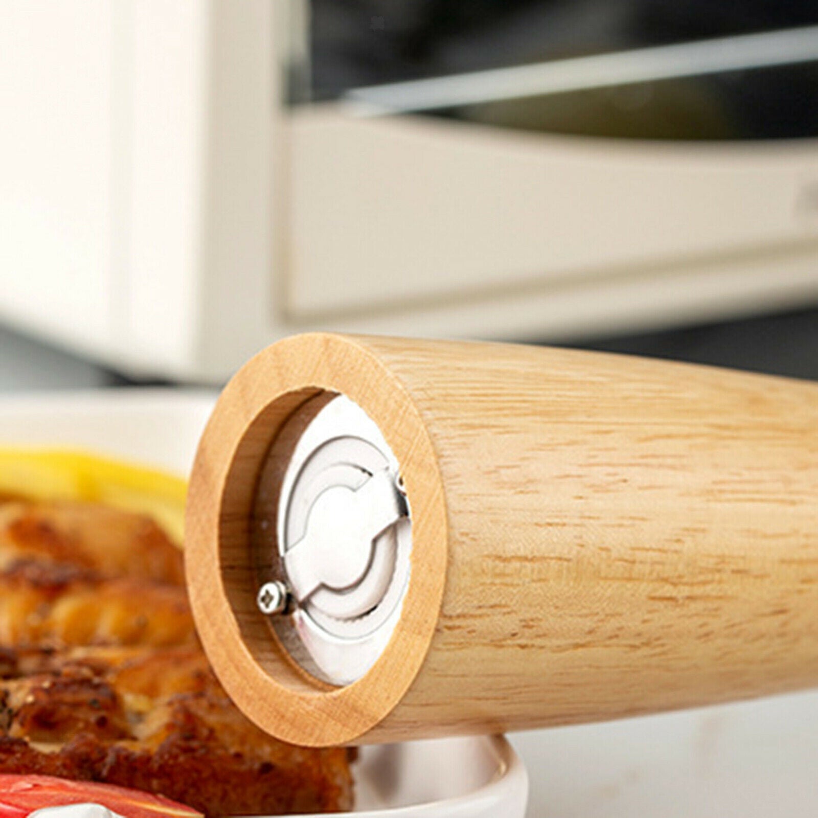 Wood Salt and Pepper Grinder Set Adjustable Shaker Mill Kitchen with a Spoon