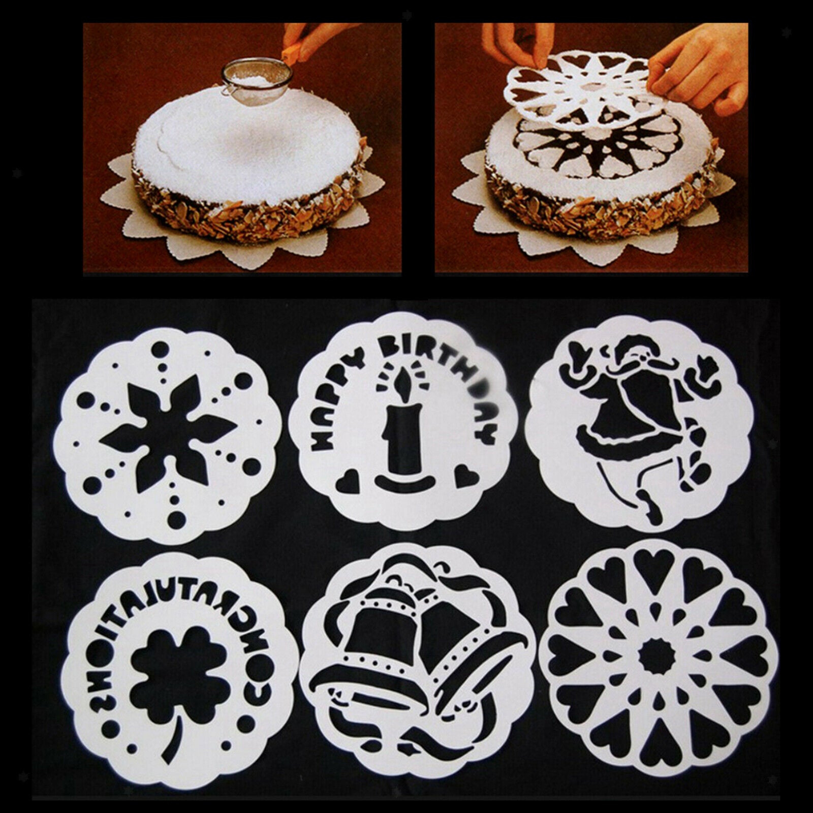 6x Snowflake Jingle Bell Cake Stencils Cookie Fondant Mold Baking Decor