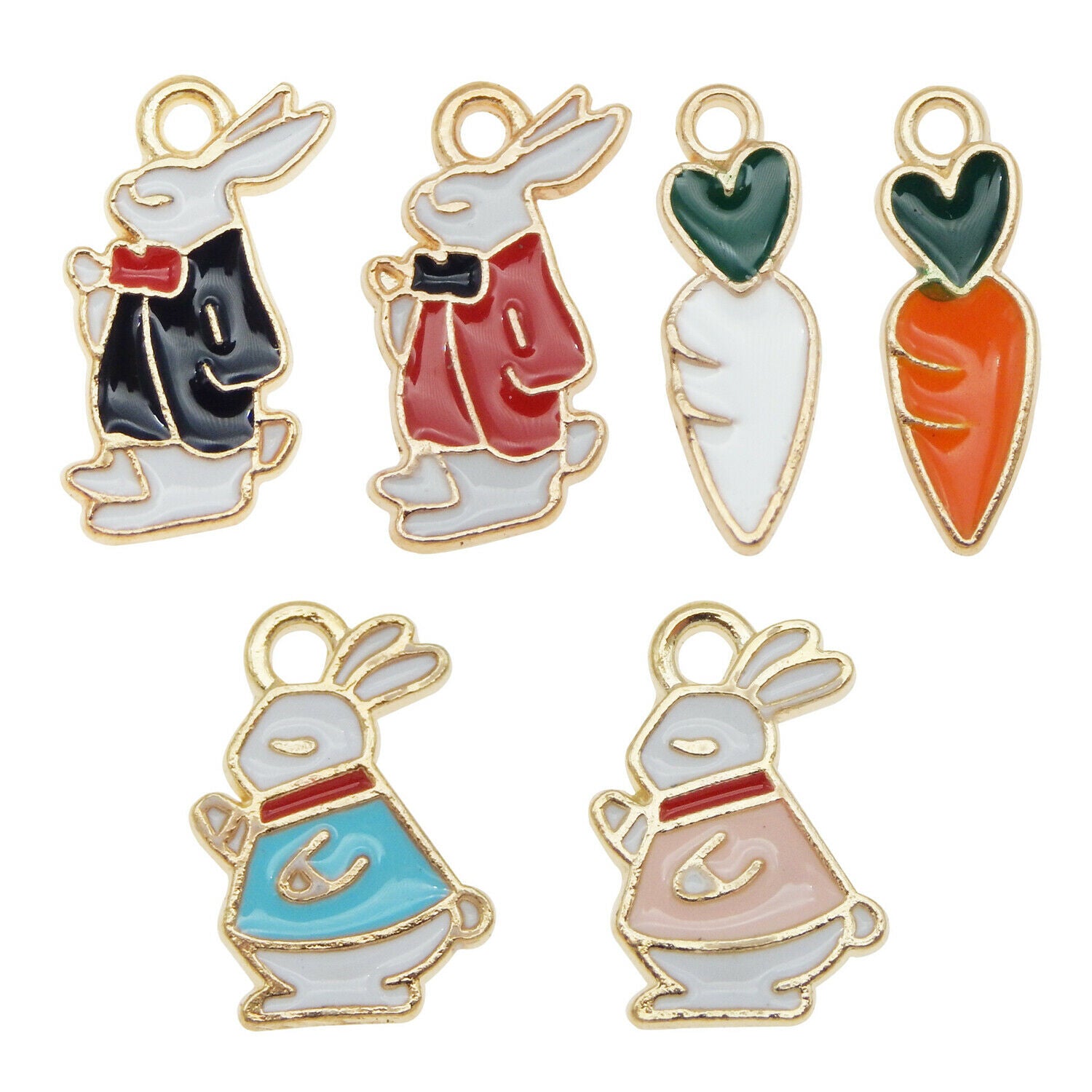 18pcs Assorted Mixed Enamel Alloy Rabbit Carrots Pendant Charms DIY Accessories