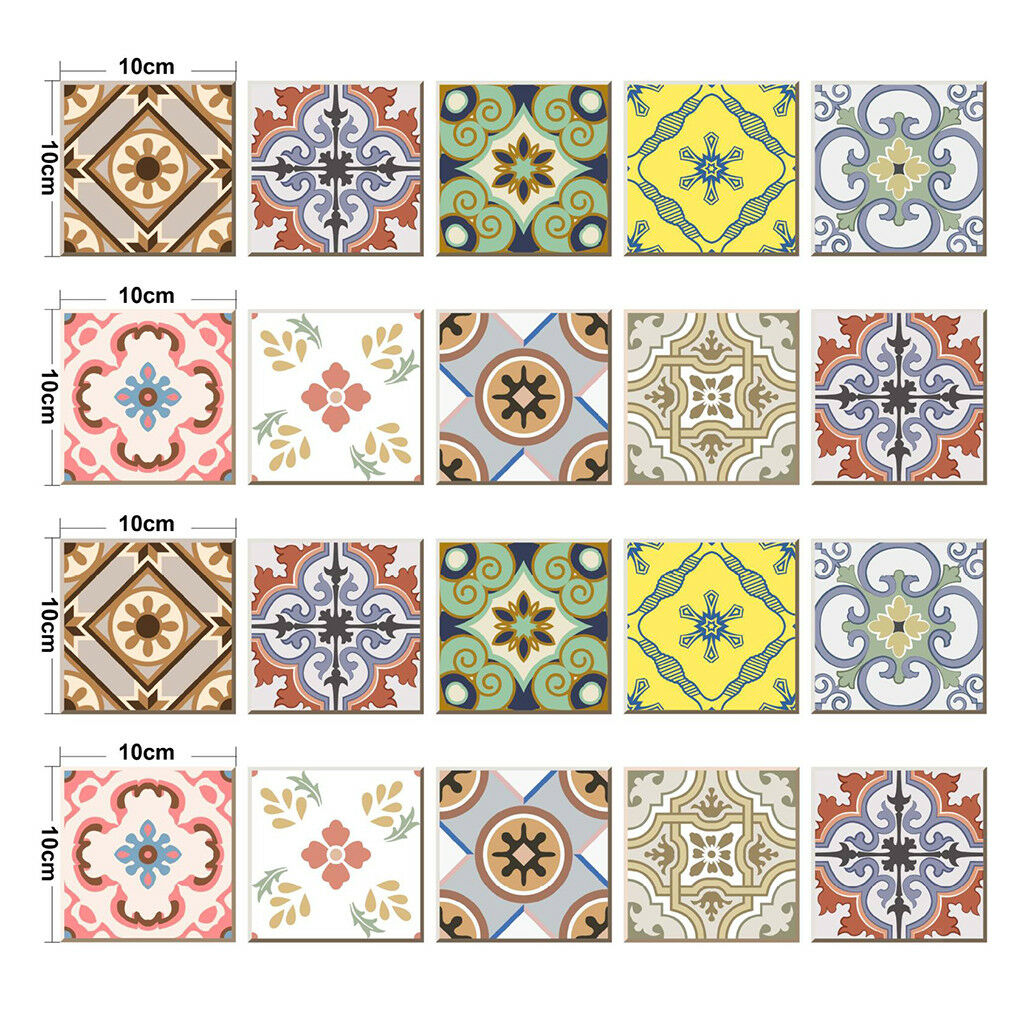20pcs Bohemia Printing Tile Stickers for Home Kitchen Bath Decor B 10x10cm