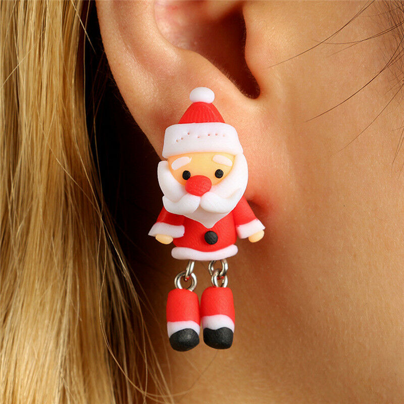 Christmas Santa Claus Earrings Handmade Polymer Clay Ear Stud Earrings Jew.l8
