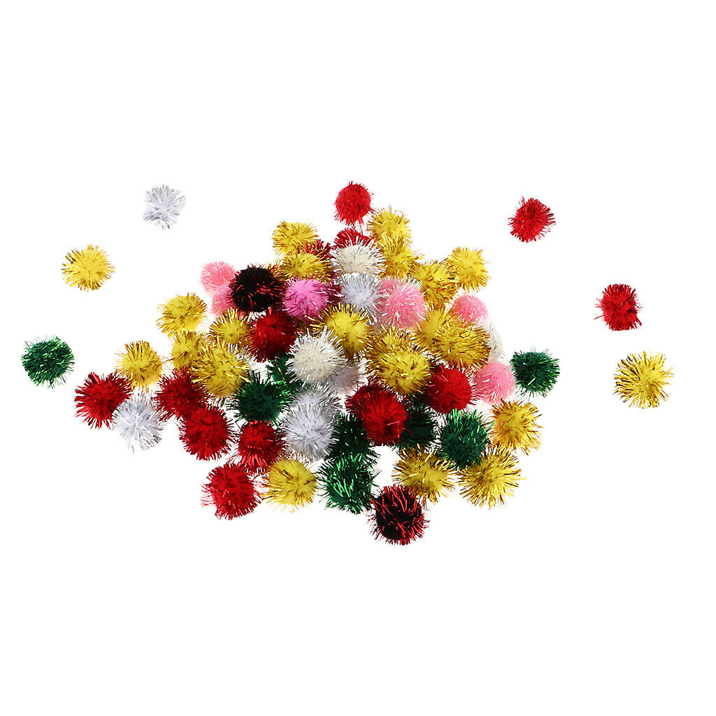 Arts Craft Pom Poms Glitter Sparkle Ball 2.5cm W Glitter Tinsel 70 Pack