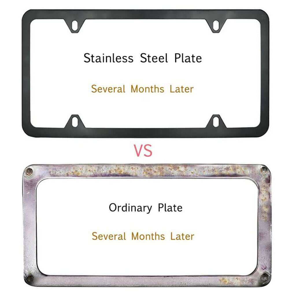 2 Pieces Metal License Plate Frames 4 Holes w/ Screws Caps For Front & Rear