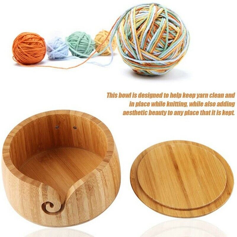 Yarn Bowl Handmade Crafted Bamboo Yarn Bowl with Removable Lid for Knitting S9Q9