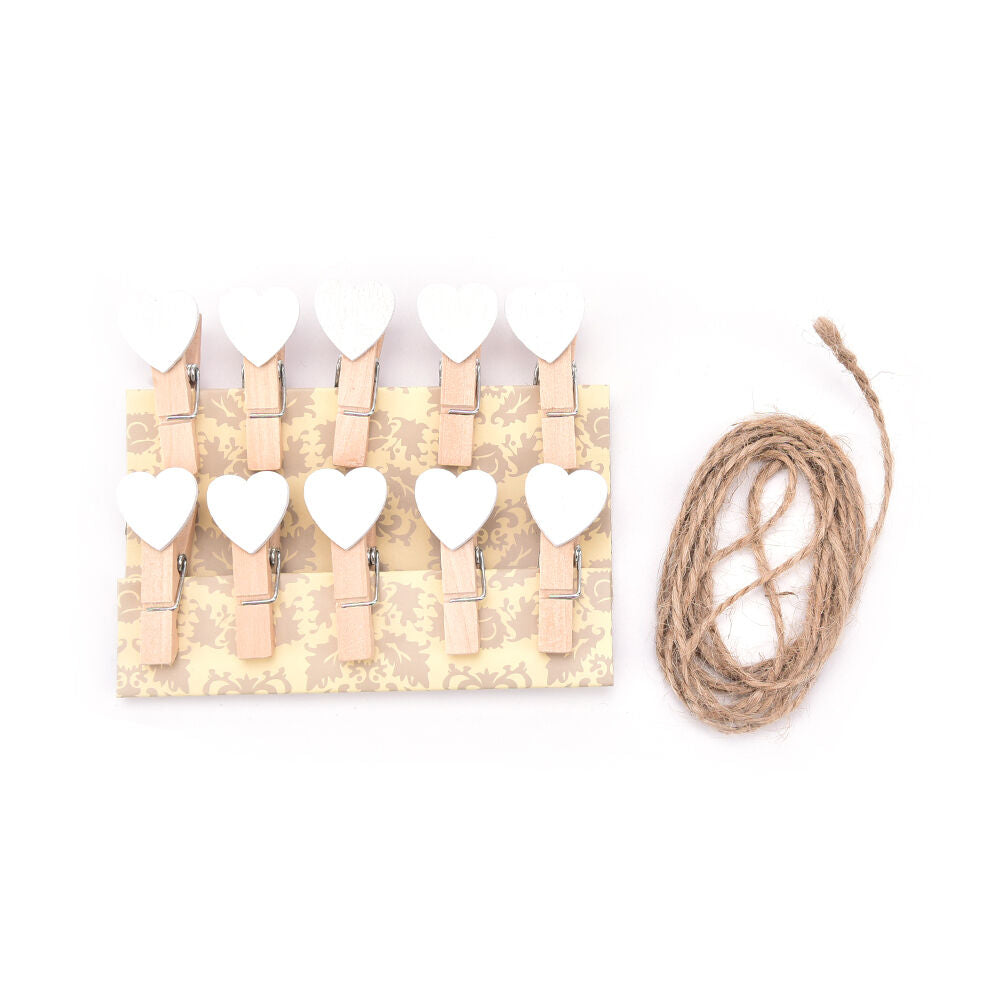 10X Mini Hearts Wooden Pegs Photo Clips Wedding Party Room Decor Craft Fa.l8