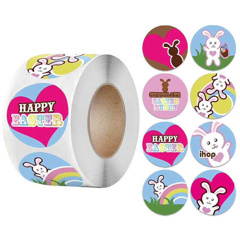 500pcs/set Round Rabbit Bunny Happy Easter Stickers For Gift B.l8