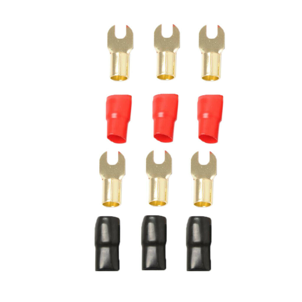 3 Pairs 1/0 AWG Auto Audio Power Ground Wire Fork Clamp Connector Brass