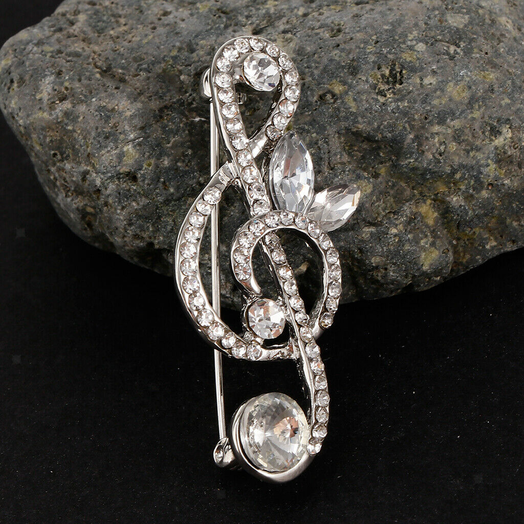 2pcs Crystal Rhinestones Brooch Music Note Breastpin Hat Pin For Men Women