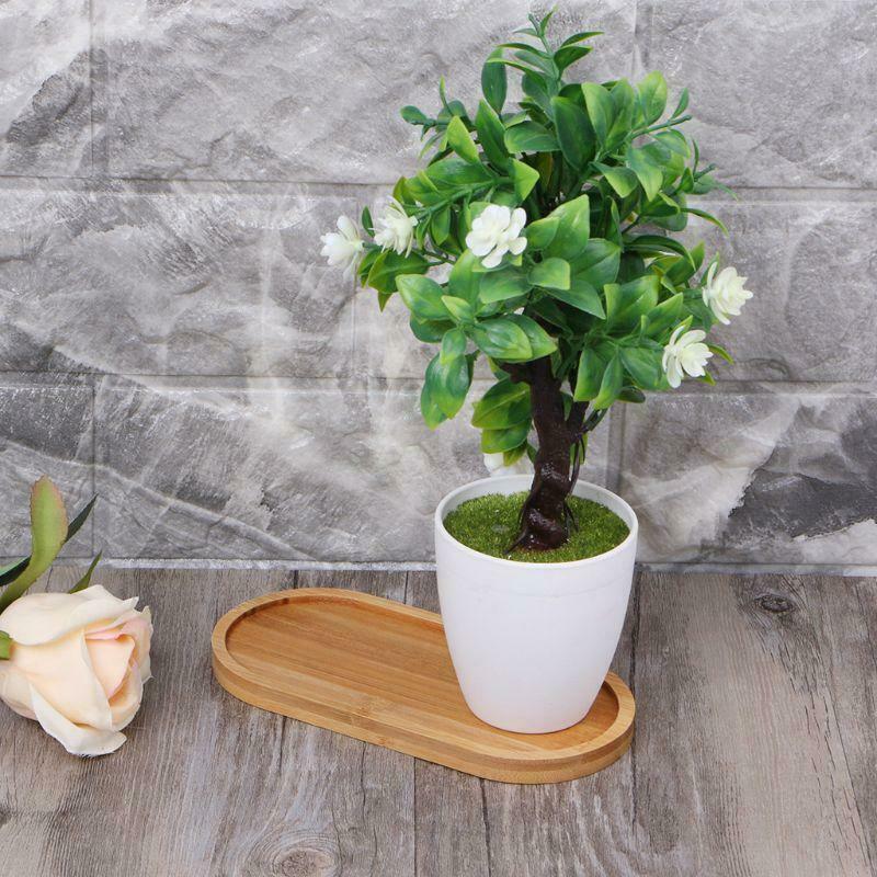 Oval Shape Bamboo Wood Saucer Plant Tray Mini Plant Flower Pot Stand Pot Tray