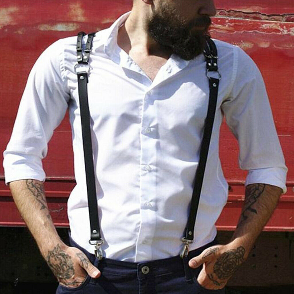3 Men's Leatherette Suspenders Business Shirt