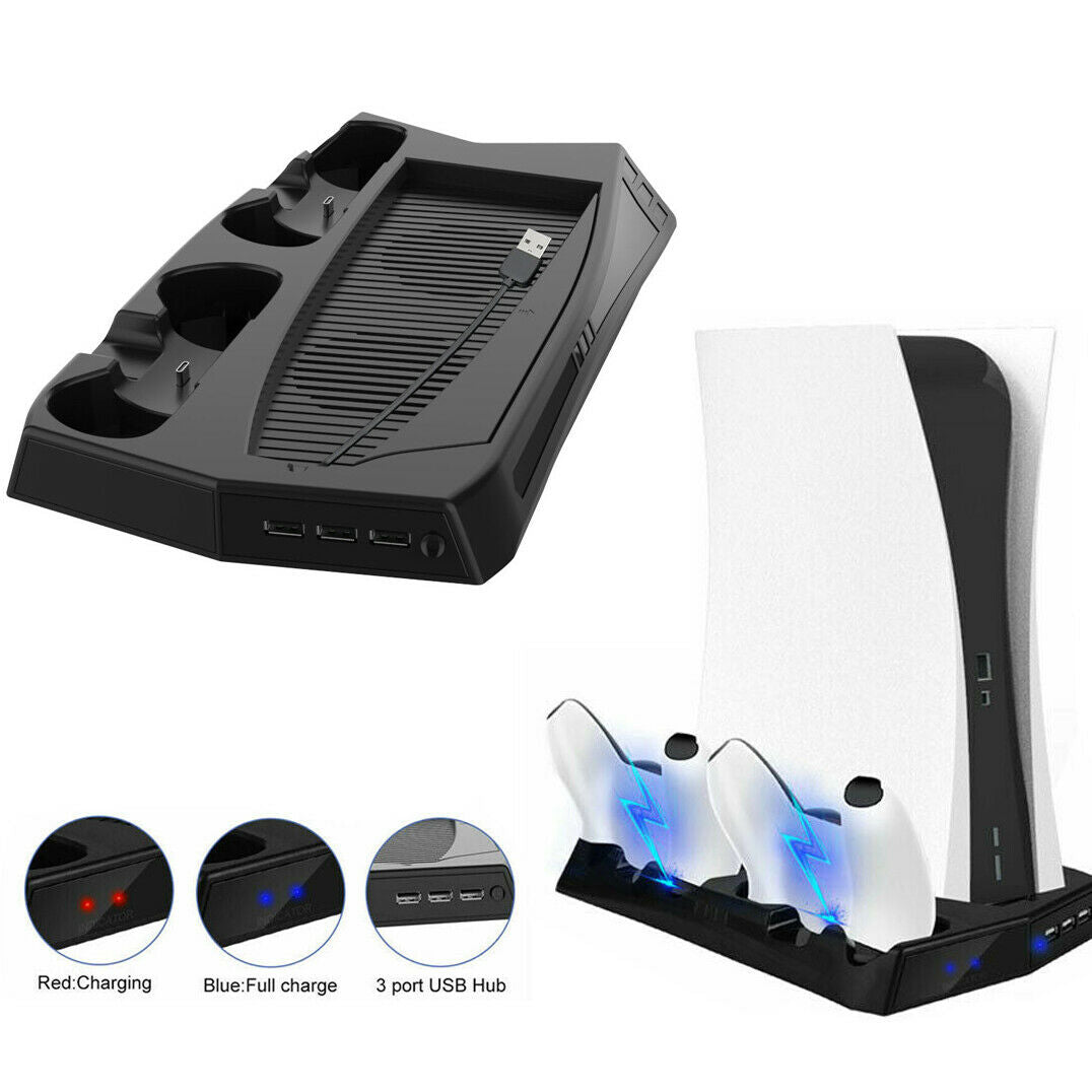 4 IN 1 Stand + Fan + Controller Charging Station + USB Hub fit for PS5 UHD/DE