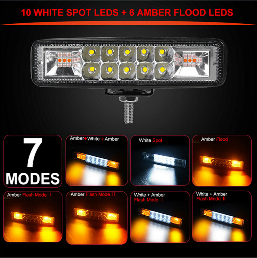 2x 24W 3 in 1 Mini Led Light Bar 48W 4800lm White Amber Fog Warning Flash Strobe