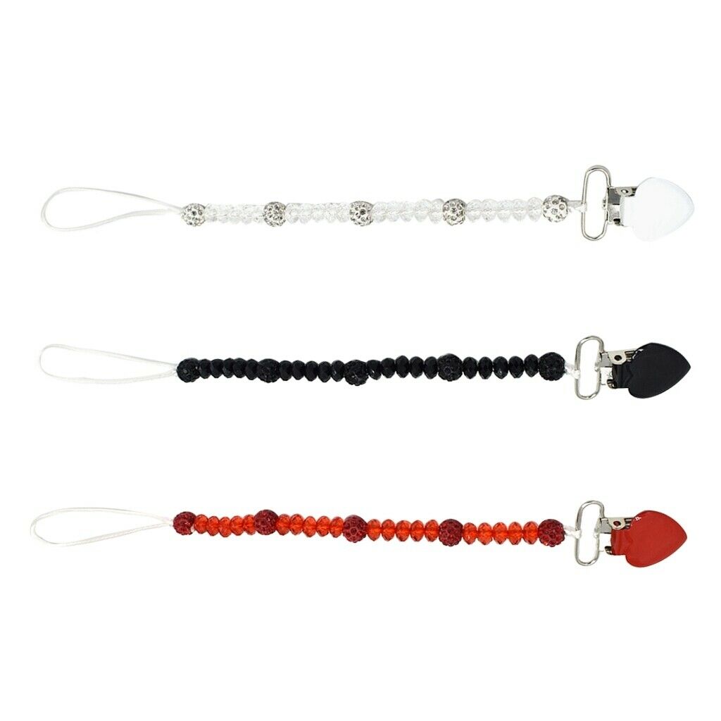 3pcs Baby Pacifier Crystal Pacifier Chain Clip Black White Red