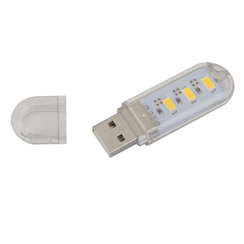 Mini Portable USB 3-LED Light Night Lamp Warm White 5V Space Saving Bright