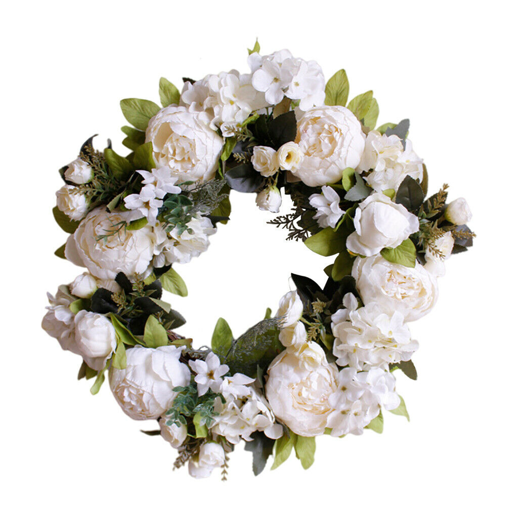 White Peony Flower Wreaths Front Door Wreath Outdoor Wall Hanging Ornament