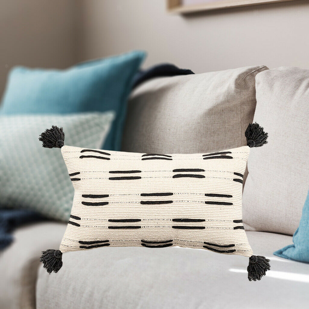 Bohemian Tufted Four-corner Tassel Elegance Sofa Decoration White Rectangle