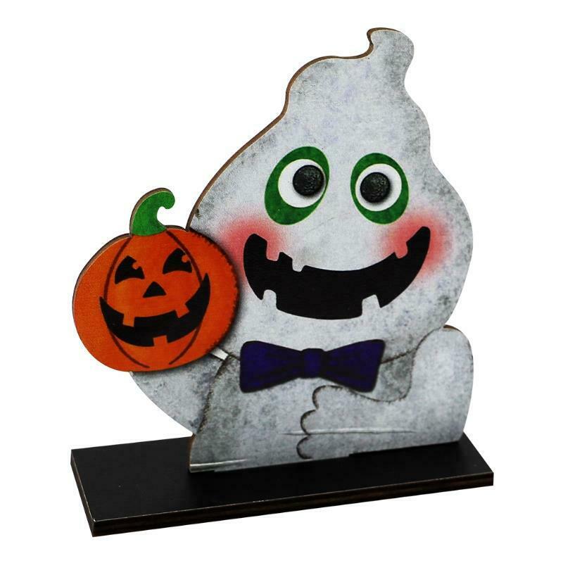 Cute Ghost Holding Pumpkin Wooden Sign Halloween Party Table Topper Decoration