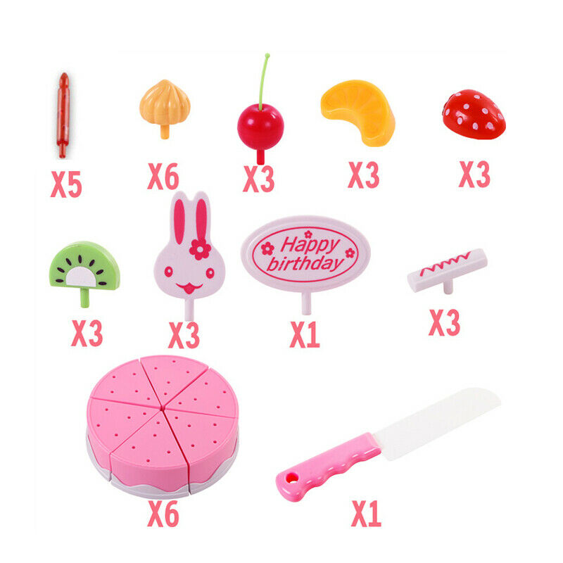 Safety Pretend Play DIY Cutting Birthday Cake Fruits Candles Pink Kitchens Set