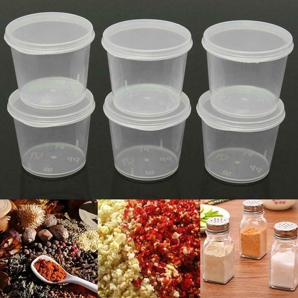 1oz  Round food containers Clear Plastic Storage Tubs with Lids Sauce Dip 50pcs
