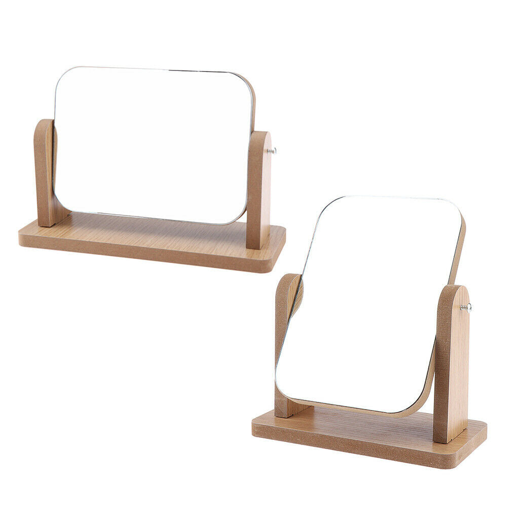 2Pieces 360 Degree Rotates Makeup Beauty Vanity Mirrors w/ Wooden Base Gifts
