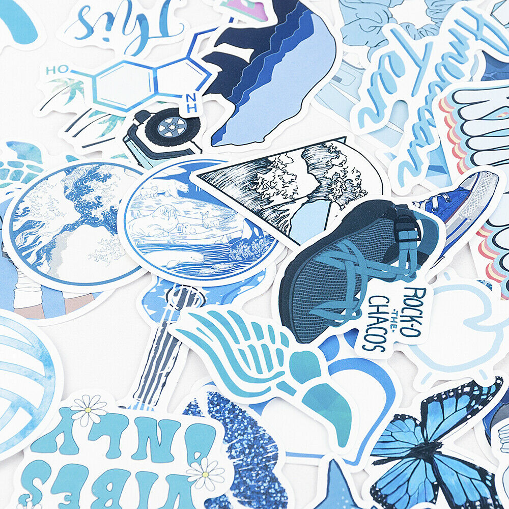50PCS Blue Skateboard Stickers Set Waterproof Vinyl Laptop Travel Luggage Decals