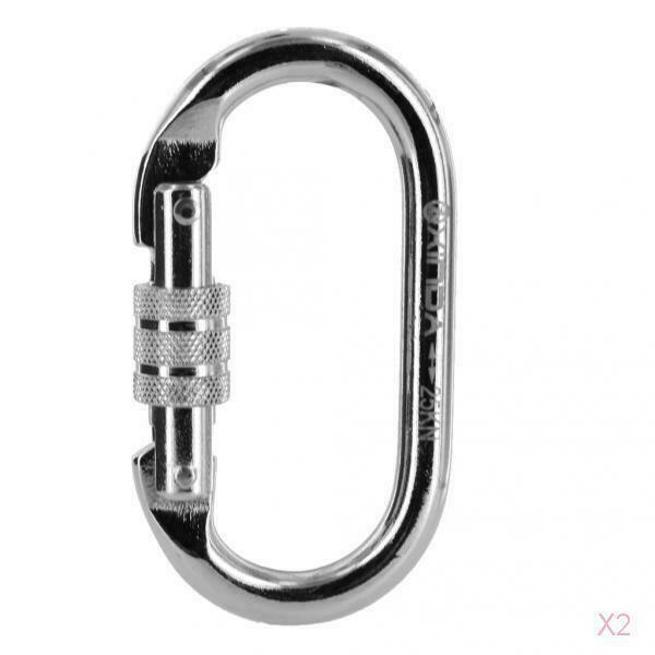 2x 25KN Rock Climbing Rappelling Gear Steel CARABINER Screw Locking Equipment