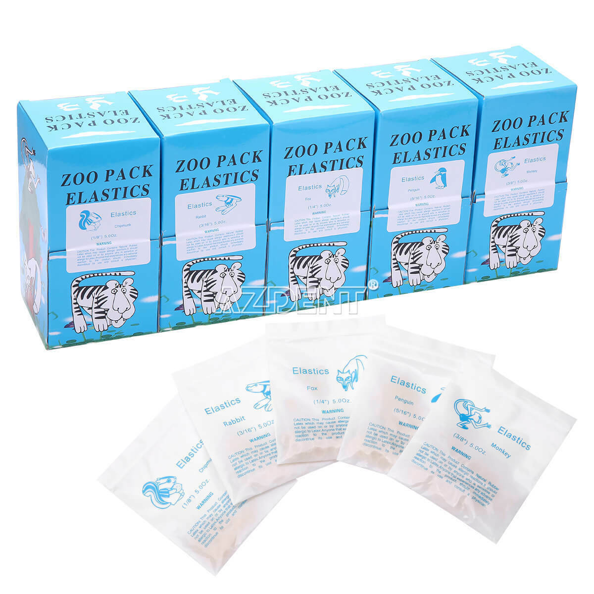 5Box Dental Ortho Elastic Rubber Bands Zoo Pack 5.0 OZ 1/8 3/16 1/4 5/16 3/8