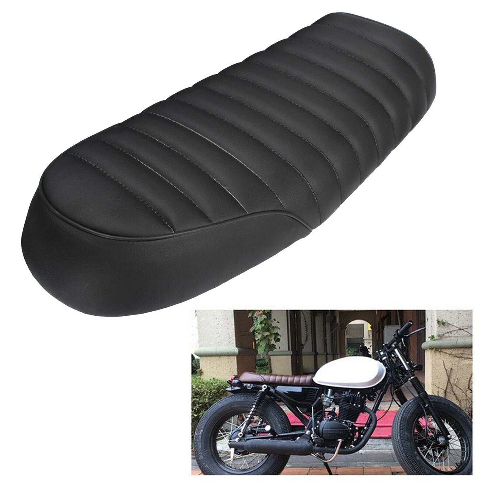 Soft Leatherette Motorcycle Flat Seat Saddle Cushion for Cafe Racer High quality