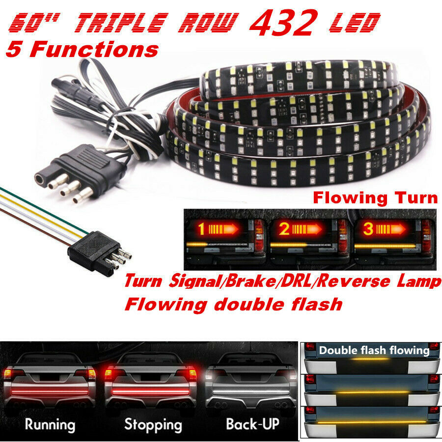 60" LED Tailgate light Trunk Reverse Brake Turn Signal Light Bar 5 Mode 3 Color
