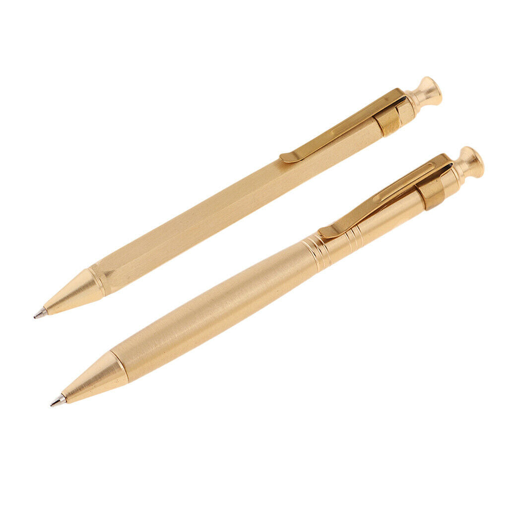 Handmade Brass Ballpoint Gel Ink Pen, Carefully Polished, 9.7cm Press