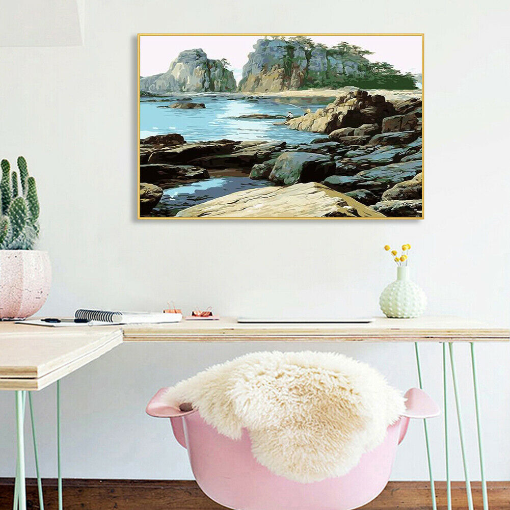 Sea Fishing DIY Painting By Numbers Kit Oil Art Canvas Picture Frameless @