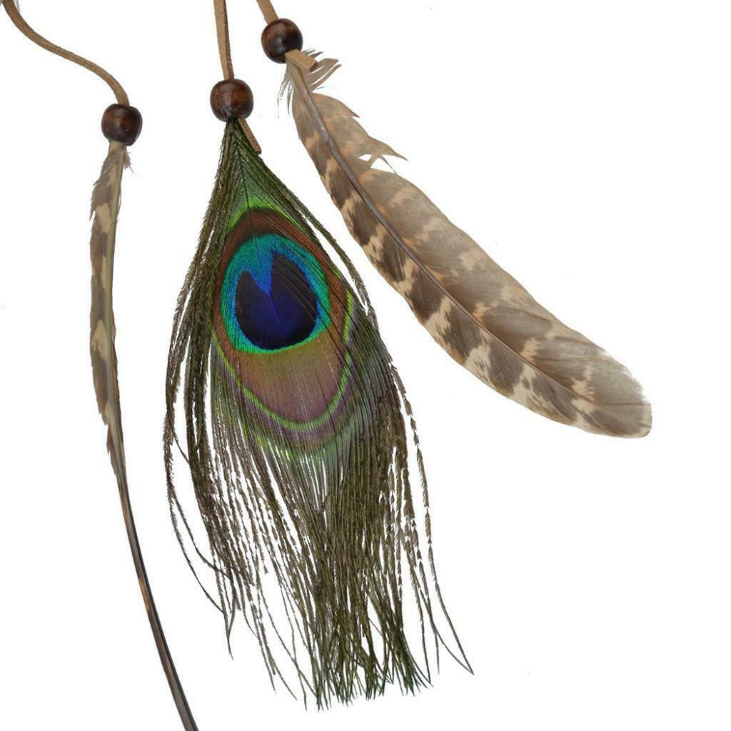 Behomian Ethnic Peacock Feather Long Tassels Headband Hair Headpiece Brown