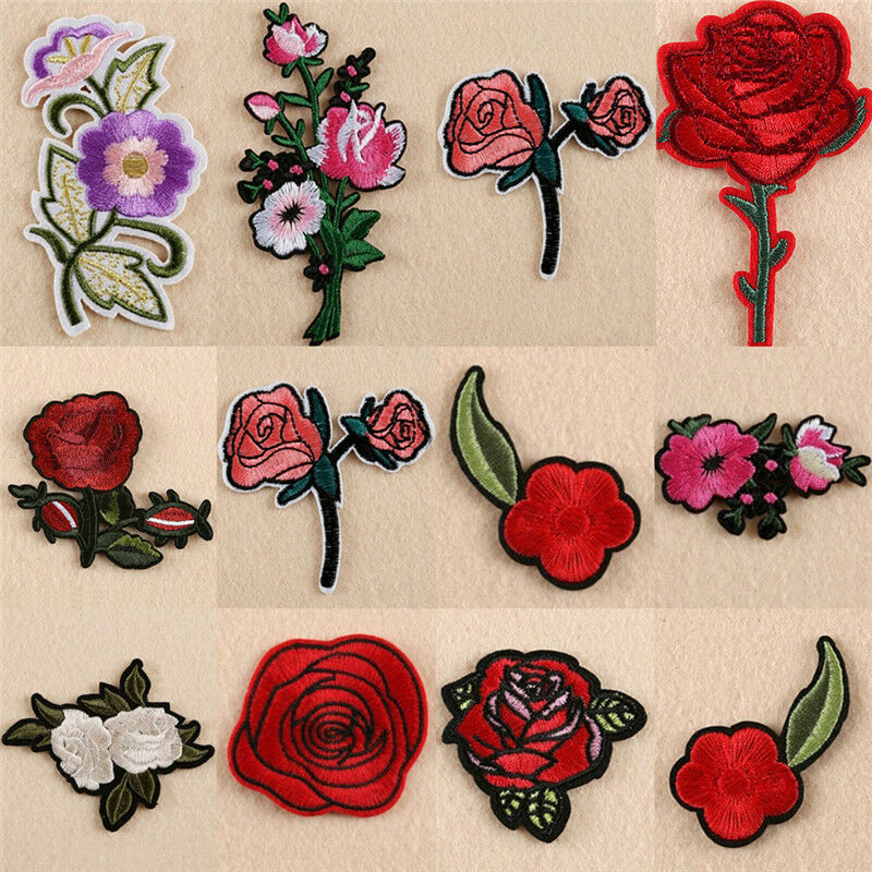 11x Embroidery Rose Flower Sew Iron on Patch on Badge Bag Jeans Applique CraBDA