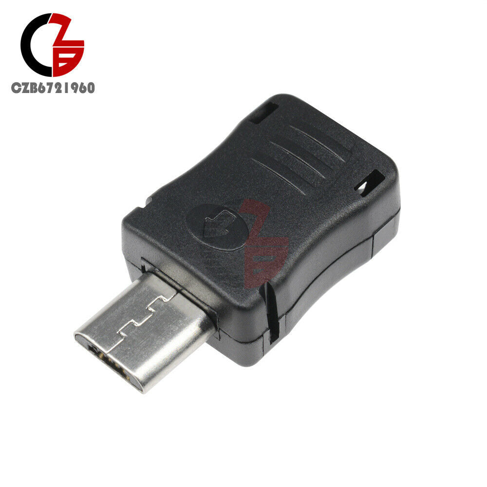 10Pcs Micro USB 5 Pin T Port Male Plug Socket Connector&Plastic Cover