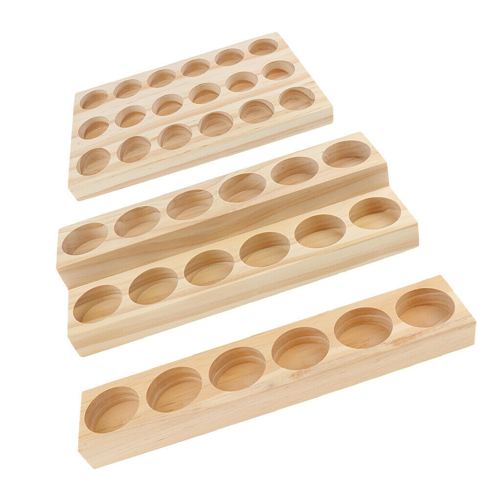 3 Packs 6/12/18 Holes Natural Wood Essential Oil Display Rack Organizer