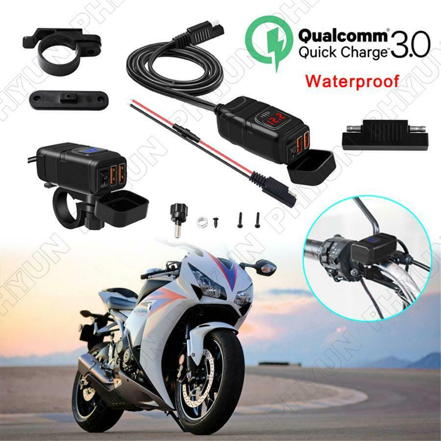12V Dual USB QC3.0 Fast Charging Motorcycle Universal Phone Charger & Voltmeter
