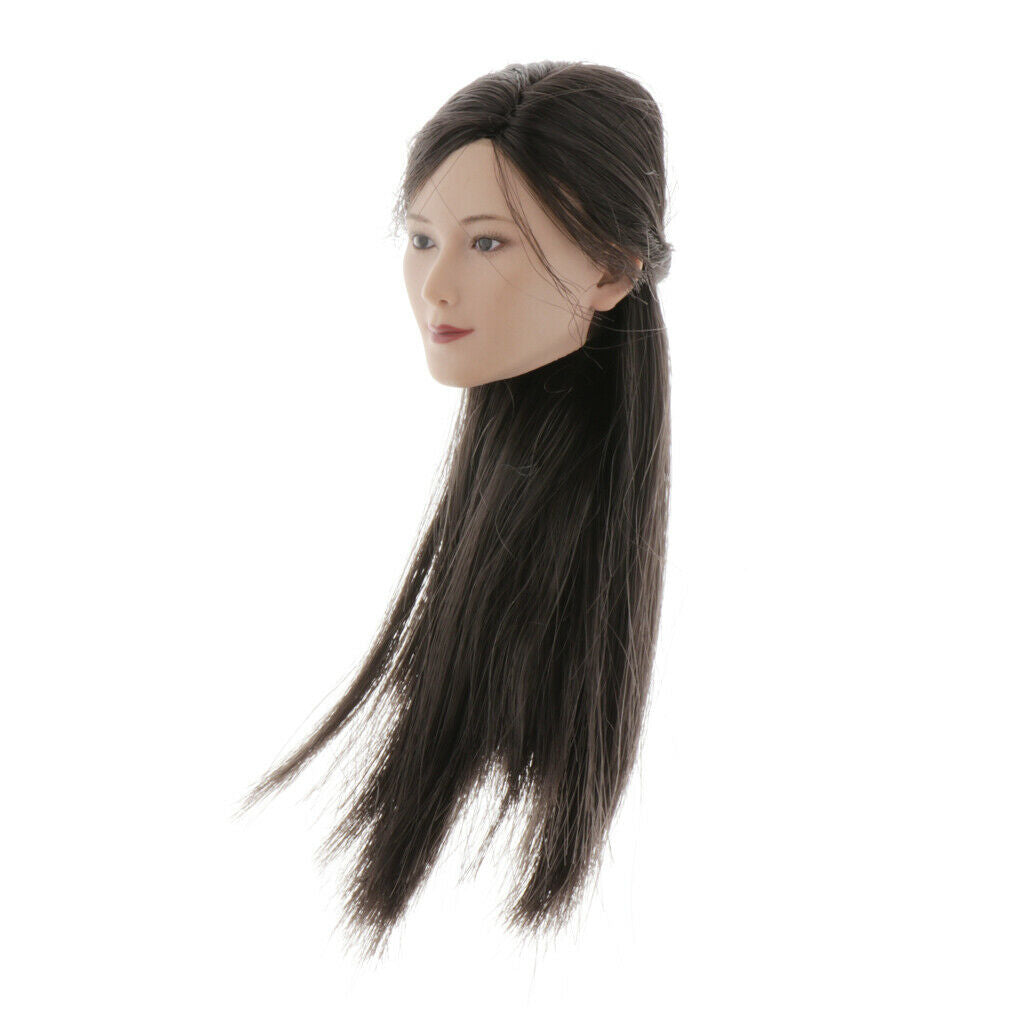 1/6 Scale Asian Girl Customized Head Sculpt for 12 inch Female Body, Long Black