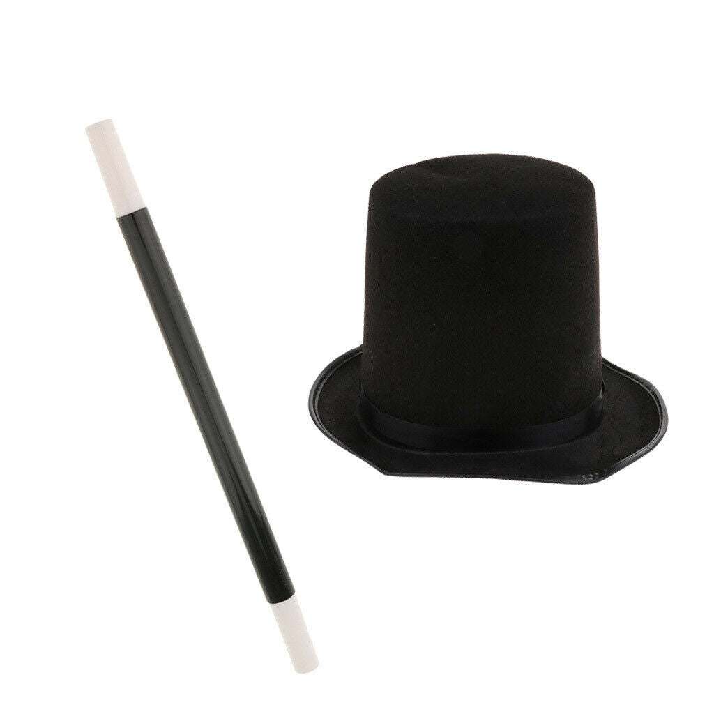 Men Women Top Hat Black Magician Hat  Wand Fancy Dress Performing  Prop