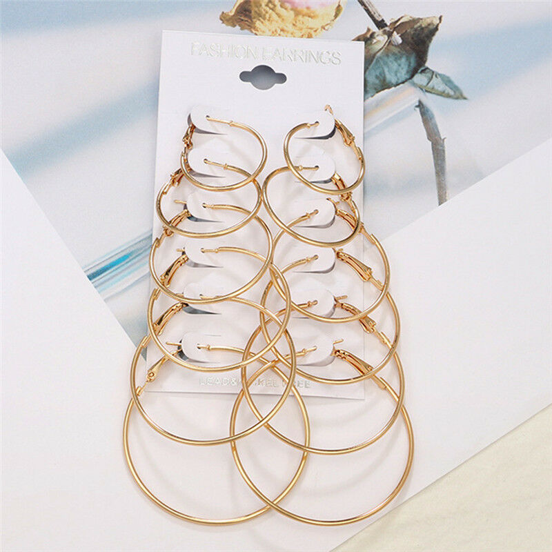 6Pairs/1Set Round Hoop Dangle Geometric Circle Earrings Women Jewelr.l8