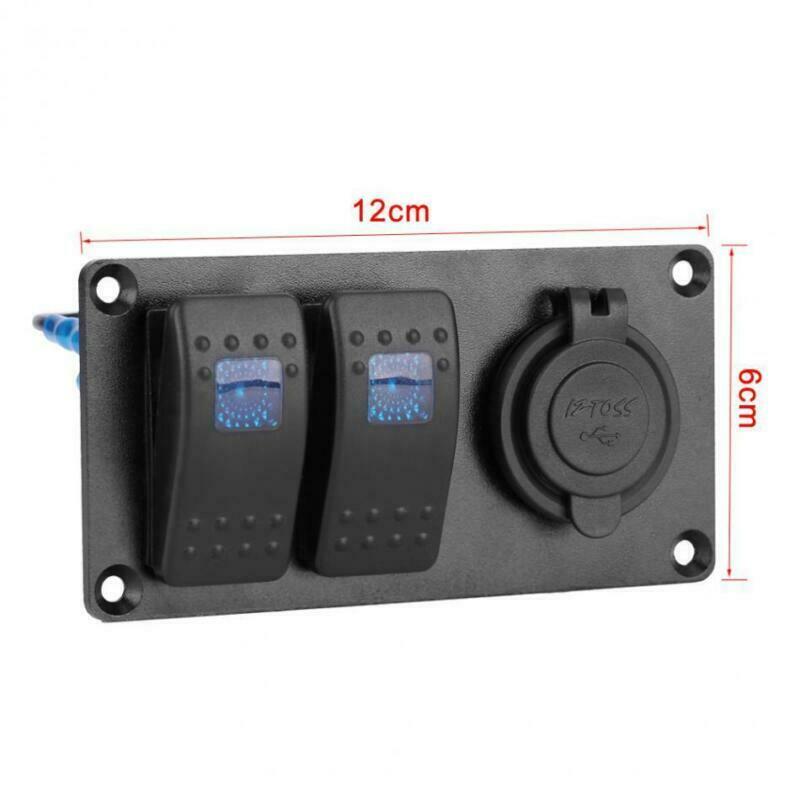 2-Gang LED Rocker Switch Panel Circuit Breaker Dual USB Charger Car Marine Boat