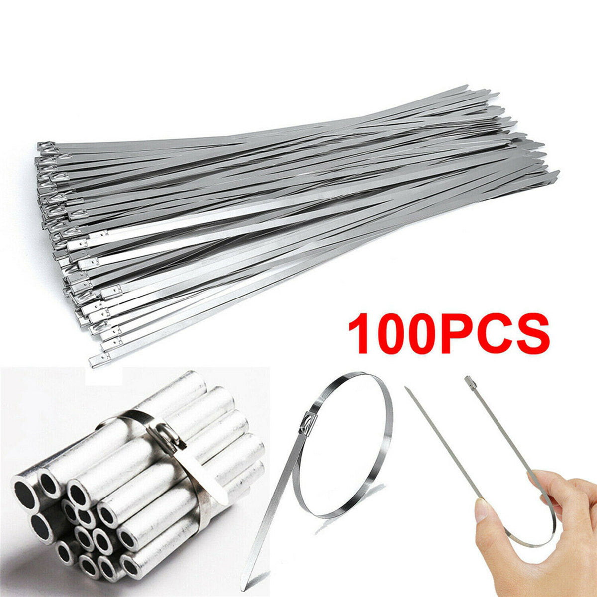 100 Count Stainless Steel Cable Ties Self Locking Zip Ties 4.6x200mm