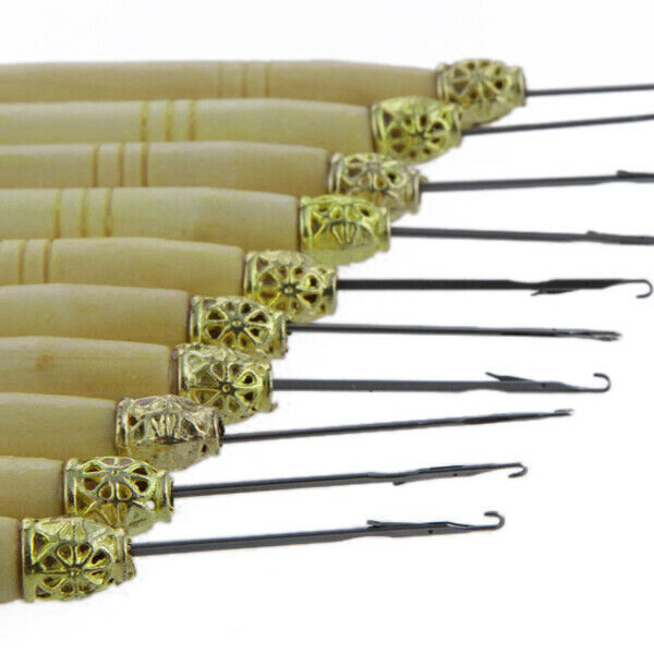 10 Hair Extension Wooden Handle Needle Threader  Pulling Adding Tool