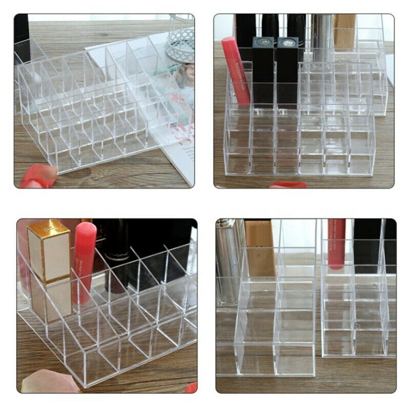 Clear Acrylic 24 Grid Makeup Storage Box Lipstick Polish Display Stand Ho.l8